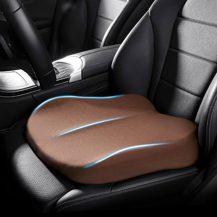 Memory foam car seat cushion for drivers; ergonomic design provides back support & comfort during long drives.