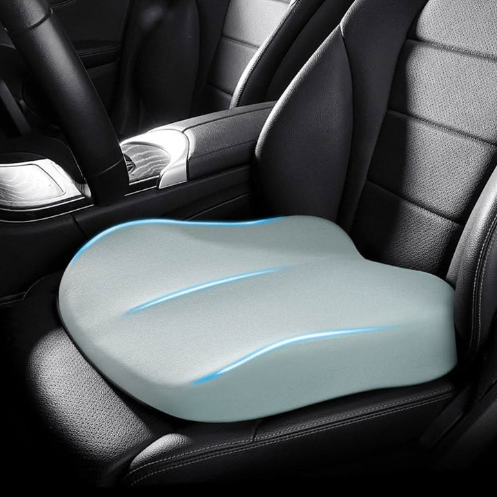 Universal memory foam seat cushion for car booster or office, offering ergonomic comfort & superior posture support.