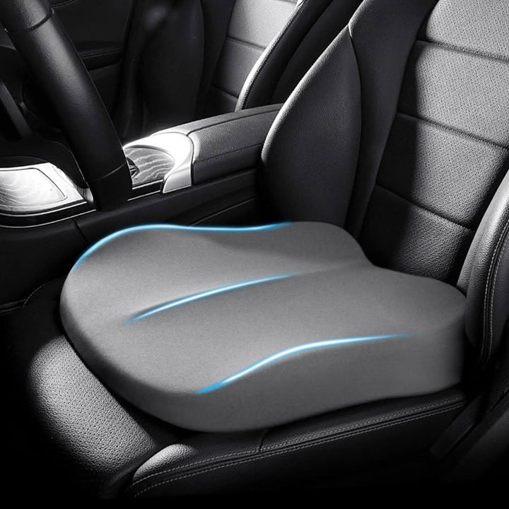 Supportive unisex memory foam seat cushion reduces pressure, provides back support for car & office comfort.