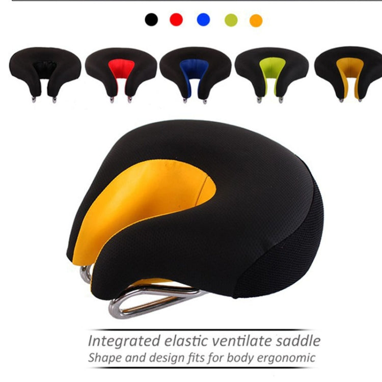 Blue ergonomic noseless bike saddle providing shock-absorbing comfort for road cycling & MTB riders.