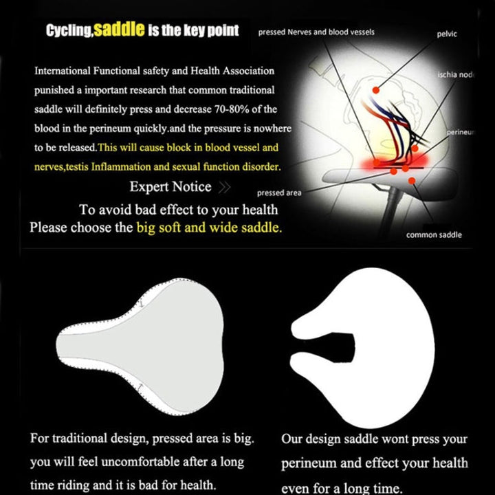 Shock-absorbing blue noseless bike saddle, ergonomically designed for unisex comfort on various bikes.
