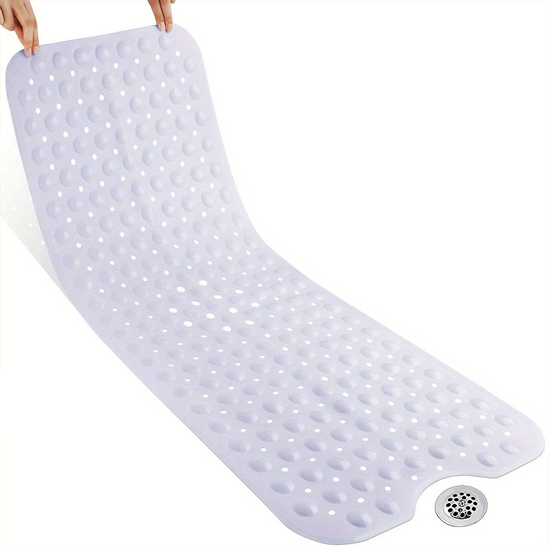 Unisex extra long non-slip bath mat for superior tub safety & secure grip.