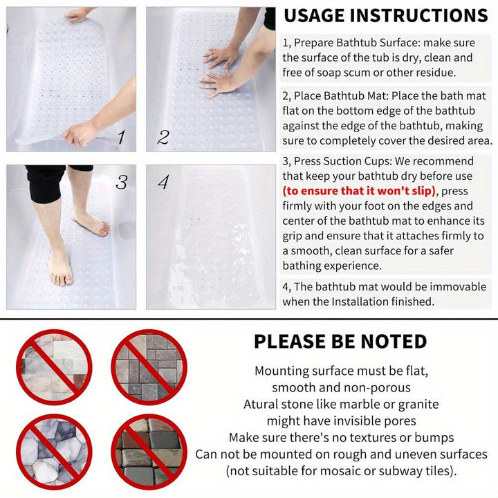 Unisex extra long shower mat, ensuring a safe and comfortable bathing experience.