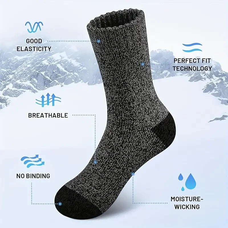 5-pack of unisex extra thick merino wool socks, perfect for outdoor winter activities. Warm & breathable comfort.