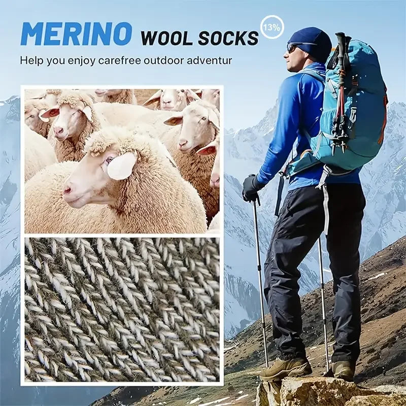 Unisex warm & breathable merino wool socks. Extra thick for insulating comfort, great for everyday winter wear.