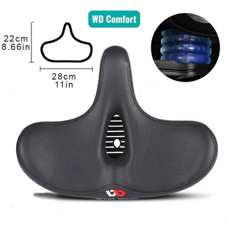 Universal fit bicycle saddle, extra wide comfort bike accessory with memory foam & shock absorption.