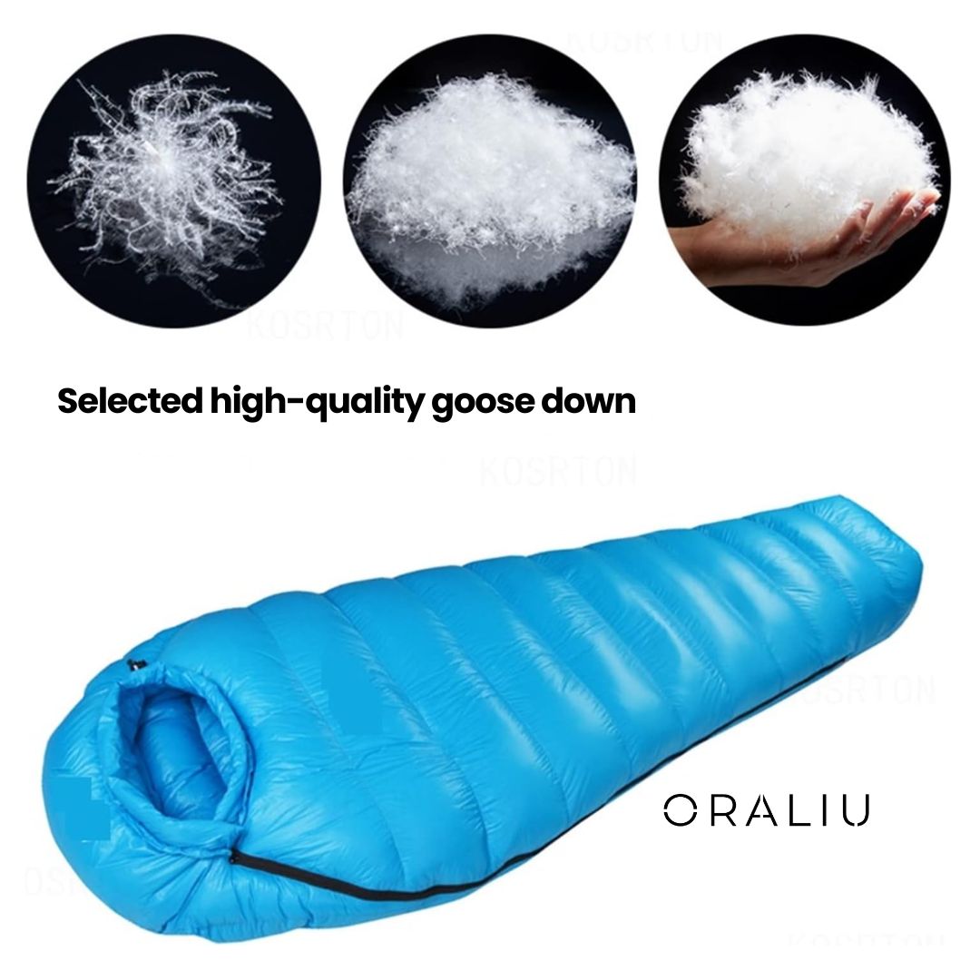 Durable cold weather sleeping bag for winter camping, hiking, and survival in freezing temperatures.