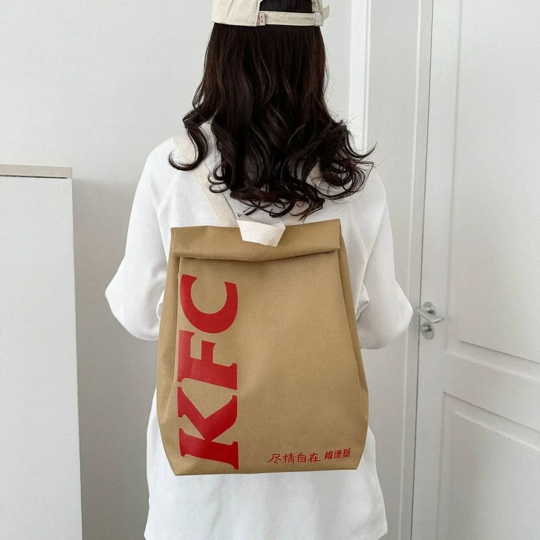 Trendy unisex fast food backpack. Playful, spacious bag for casual use, students & travel.