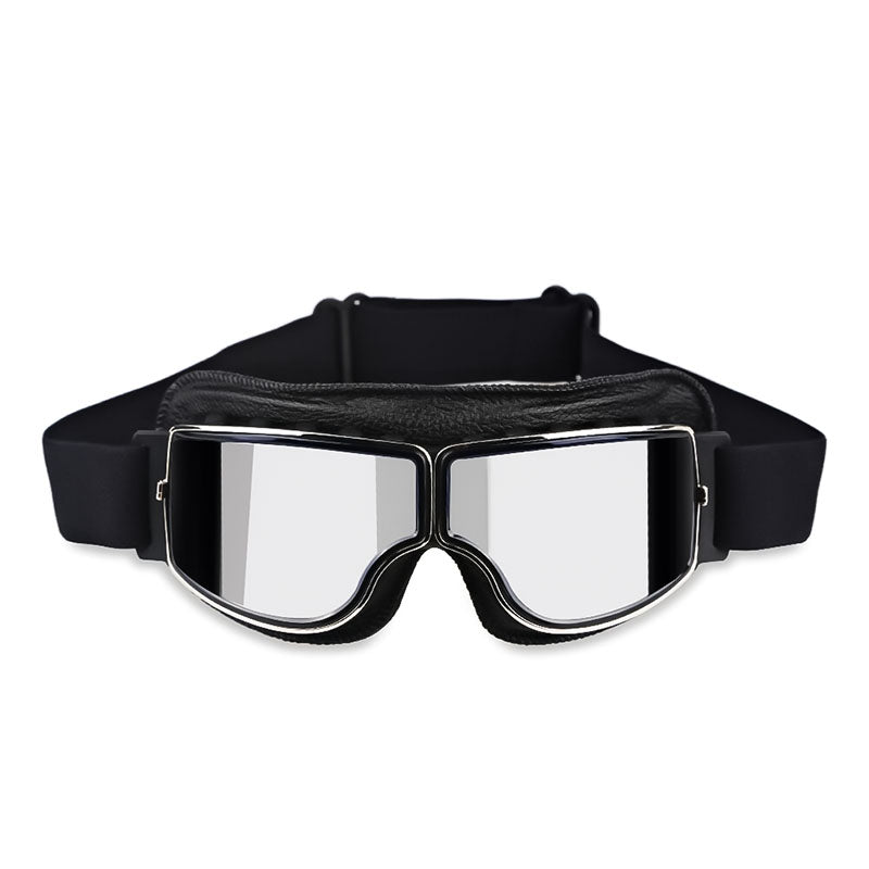 Safety goggles, clear lens, fit-over design, anti-fog, UV protection for outdoor sports.