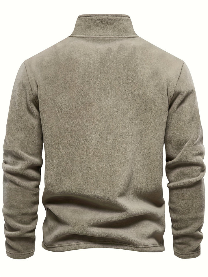 Unisex warm half-zip pullover, excellent for outdoor activities or casual wear in cold weather.