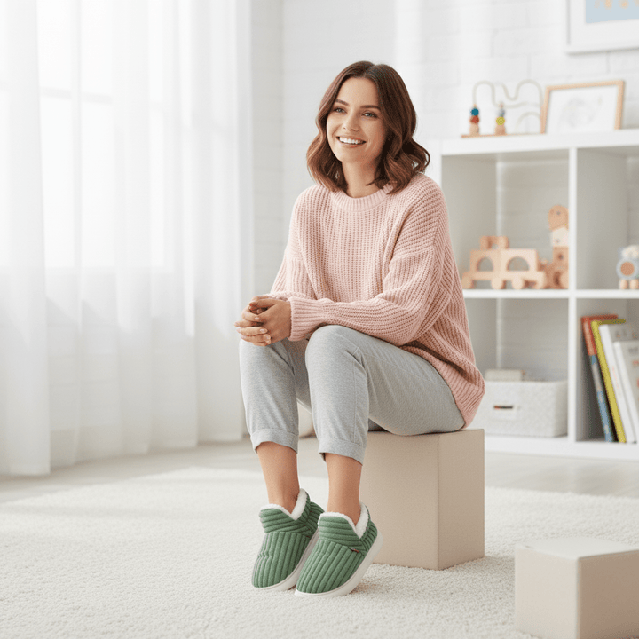 Non-slip sole house slippers, designed for safety and warmth.