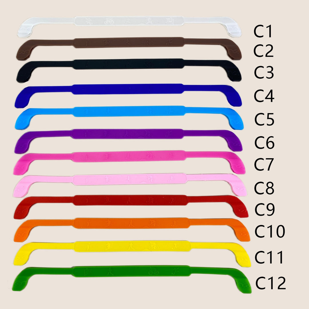 Clear silicone anti-slip grips for eyeglasses, enhancing comfort and preventing slips.