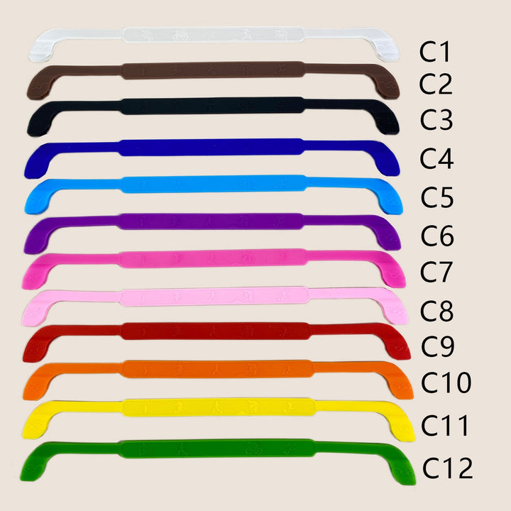 Clear silicone anti-slip grips for eyeglasses, enhancing comfort and preventing slips.