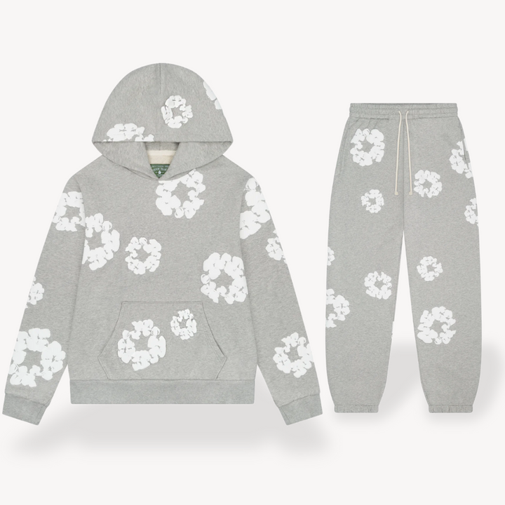 Unisex floral graphic hoodie and matching jogger set. Perfect comfortable loungewear & casual streetwear outfit.
