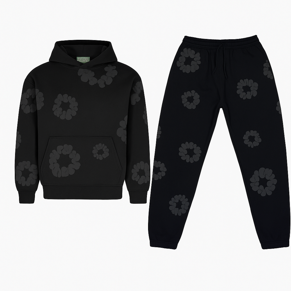 Cozy unisex floral graphic jogger set with hoodie. Comfortable loungewear & activewear for relaxing or casual outings.