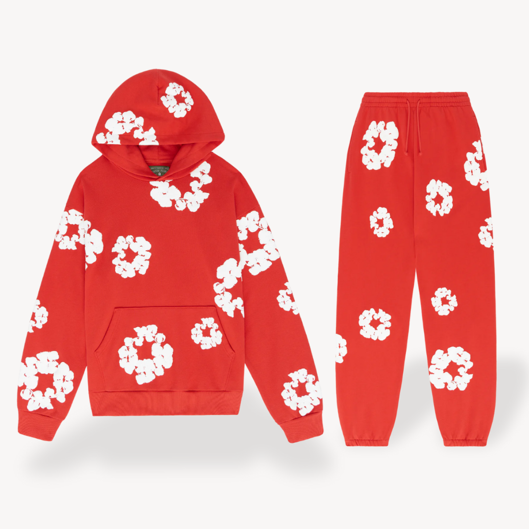 Matching unisex floral graphic hoodie & jogger set. A complete casual outfit for men & women, blending style & comfort.