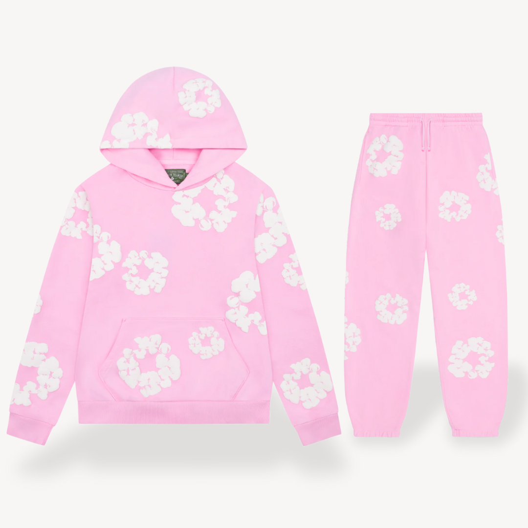 Trendy unisex floral print hoodie & jogger set. Perfect for modern streetwear, comfy loungewear, and active style.