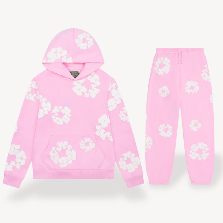 Trendy unisex floral print hoodie & jogger set. Perfect for modern streetwear, comfy loungewear, and active style.