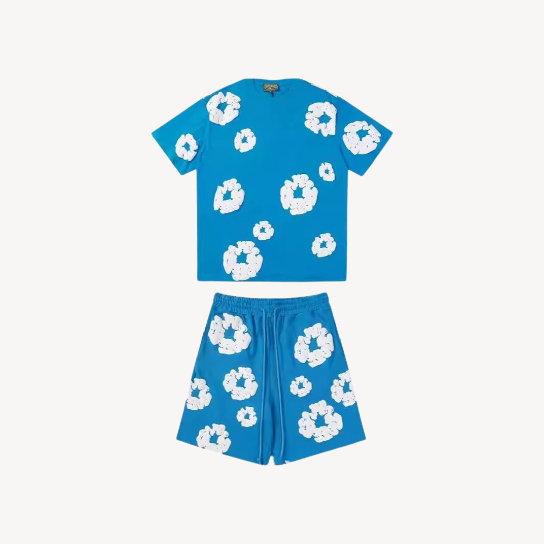 Women's vibrant floral tee and matching casual shorts set. Perfect summer fashion outfit.