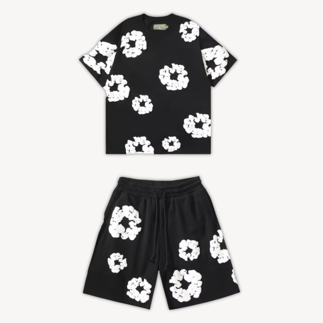 Soft & breathable floral print tee and shorts set. Perfect women's lounge wear or street style.