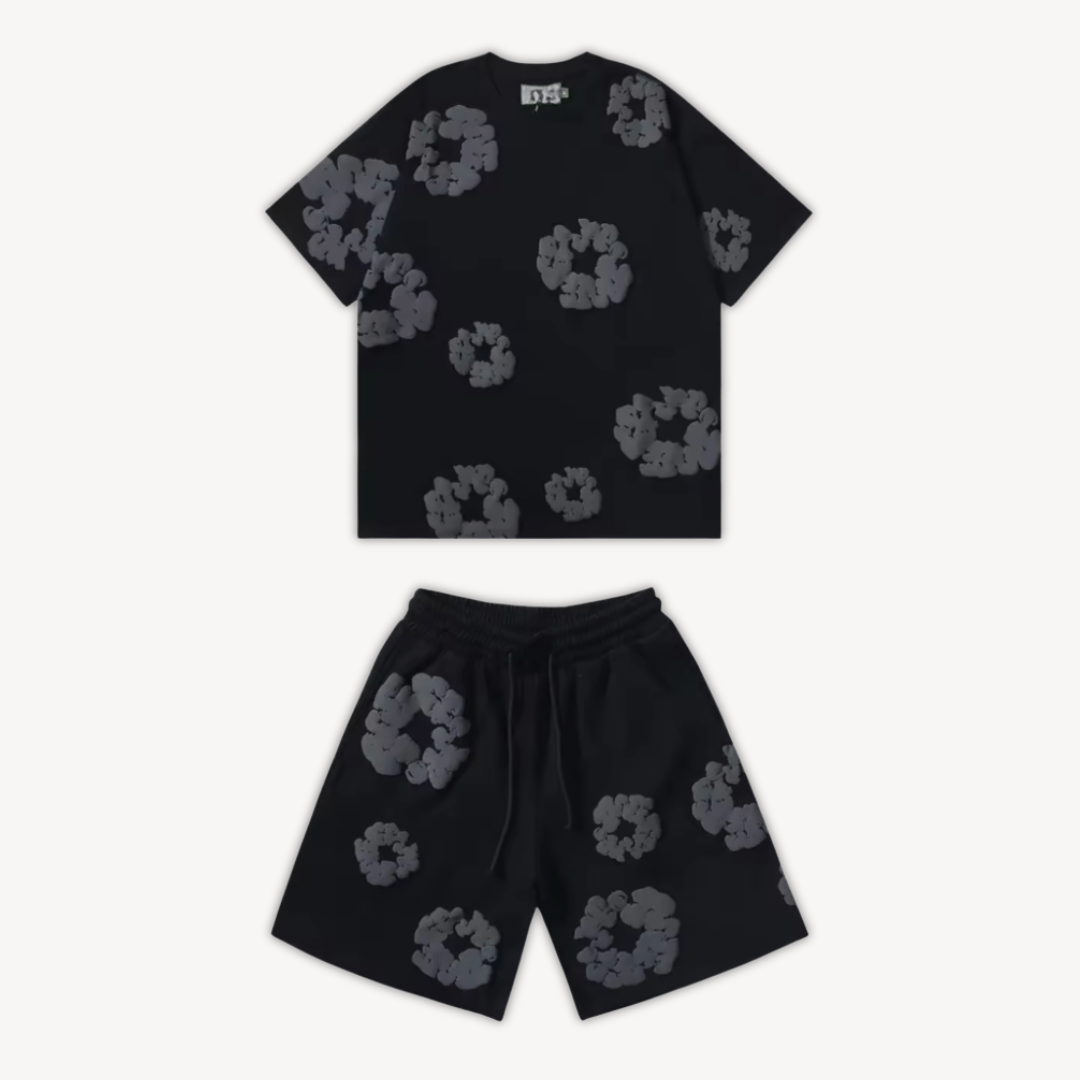 Vibrant floral tee and matching casual shorts set. Unisex summer fashion for ultimate comfort.