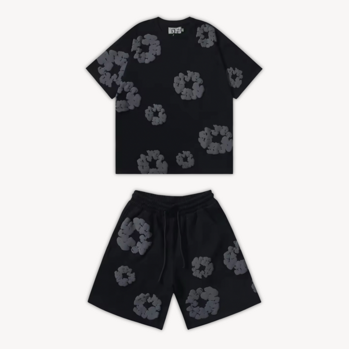 Vibrant floral tee and matching casual shorts set. Unisex summer fashion for ultimate comfort.