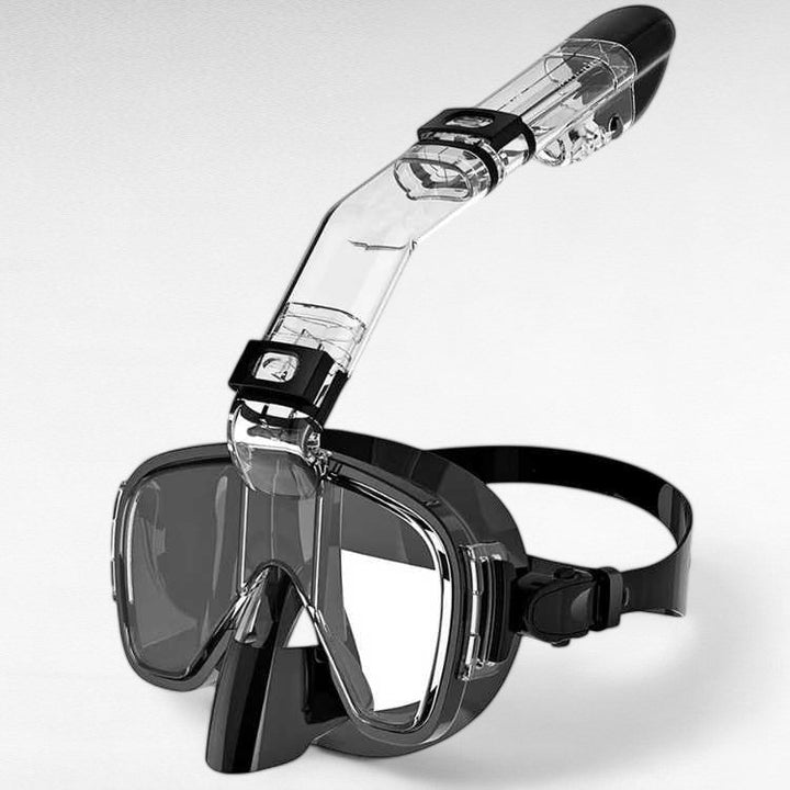 Compact foldable full face snorkel mask for easy travel & beach gear.
