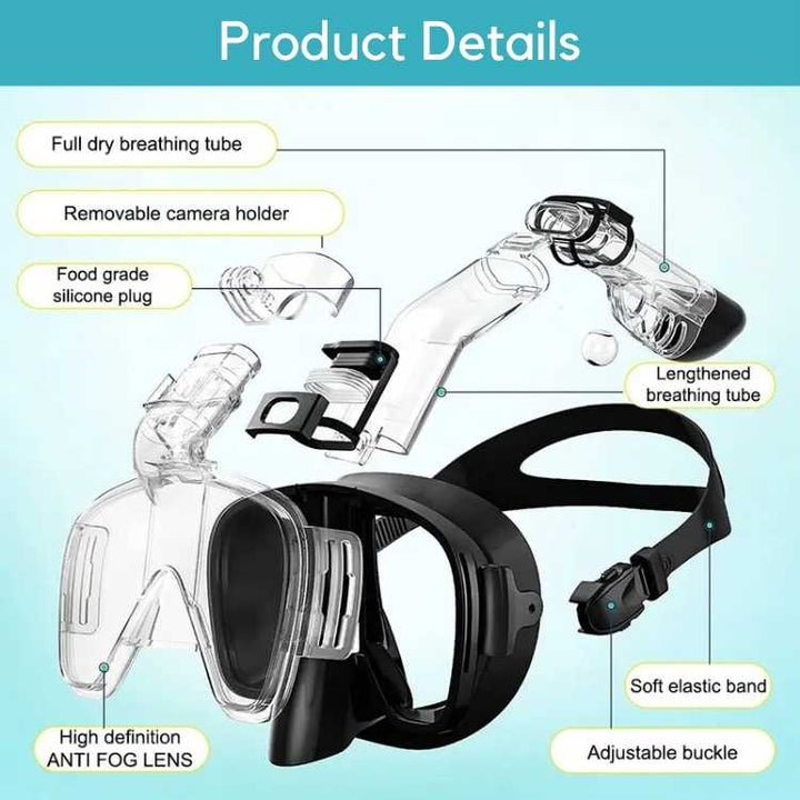 Comfortable unisex full face snorkel mask for extended underwater adventures.