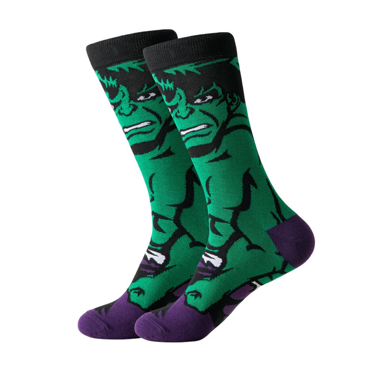 Collection of funny cartoon socks, a unisex set of colorful character ankle socks, great for novelty gifts.