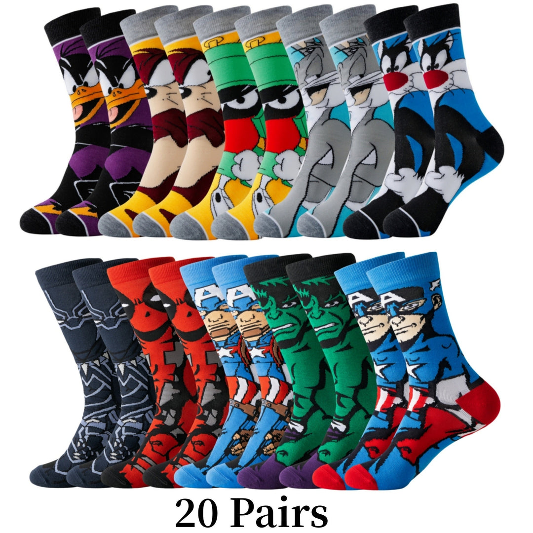 Vibrant unisex funny cartoon socks set, comfortable character ankle socks for all ages & styles.