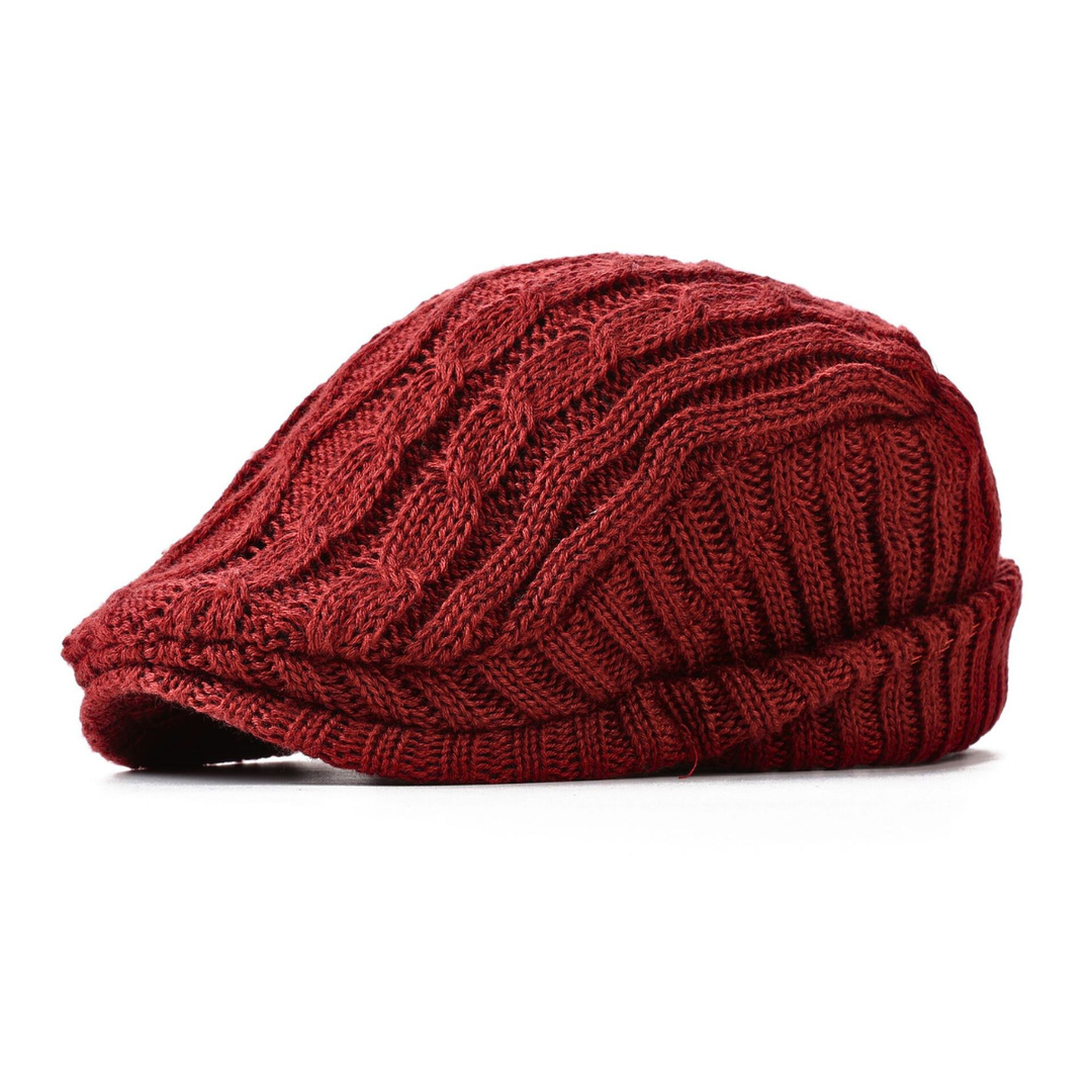 Versatile unisex cable knit flat cap, an essential fashion accessory for casual wear and warmth.