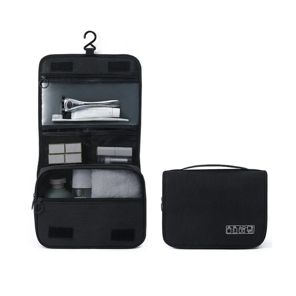 Unisex hanging toiletry bag for travel, keeping essentials organized on the go.
