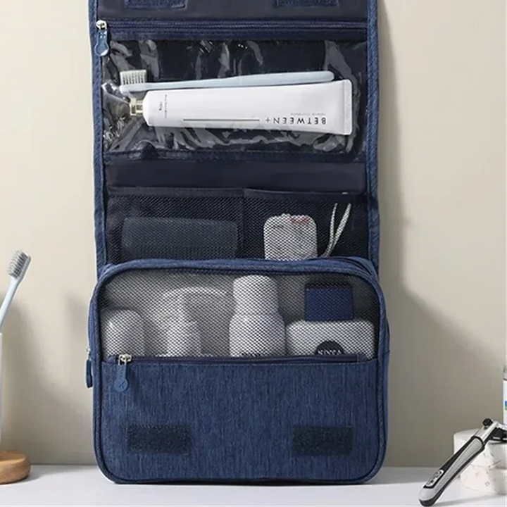 Durable travel accessory: a compact, unisex toiletry bag for organized trips.