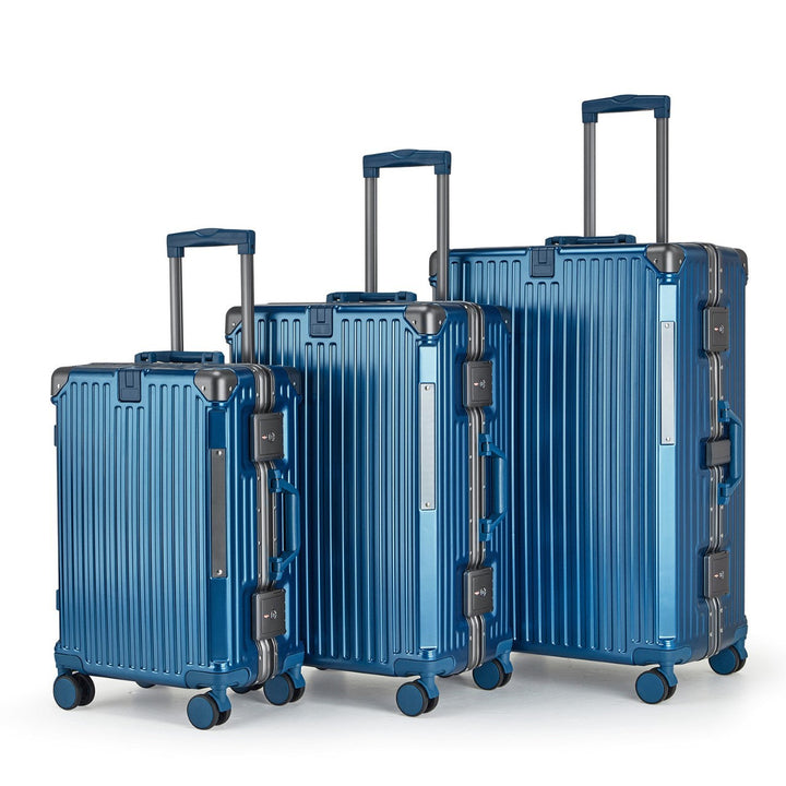 Stylish unisex travel luggage set with hard shell, 360° spinner wheels for smooth journeys.