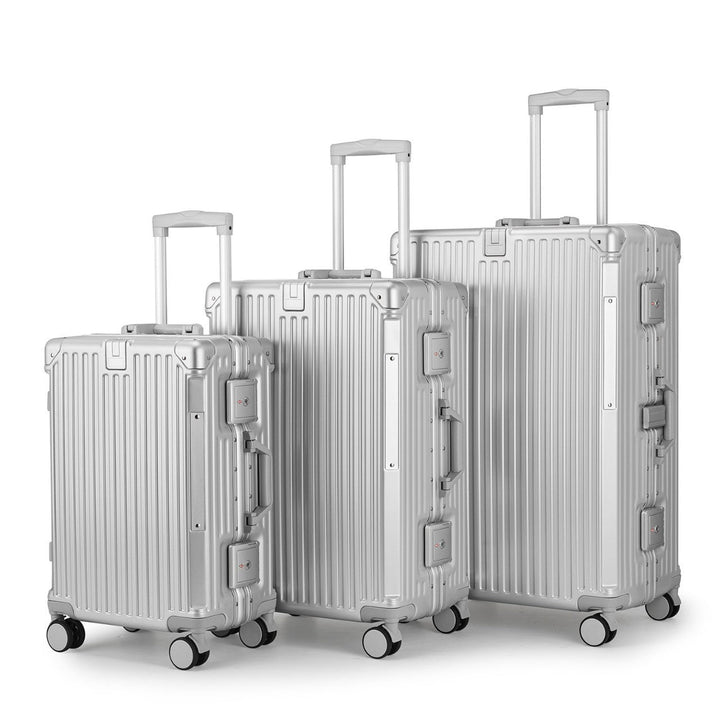 Modern unisex hard shell spinner travel luggage set, designed for durability and convenient global journeys.