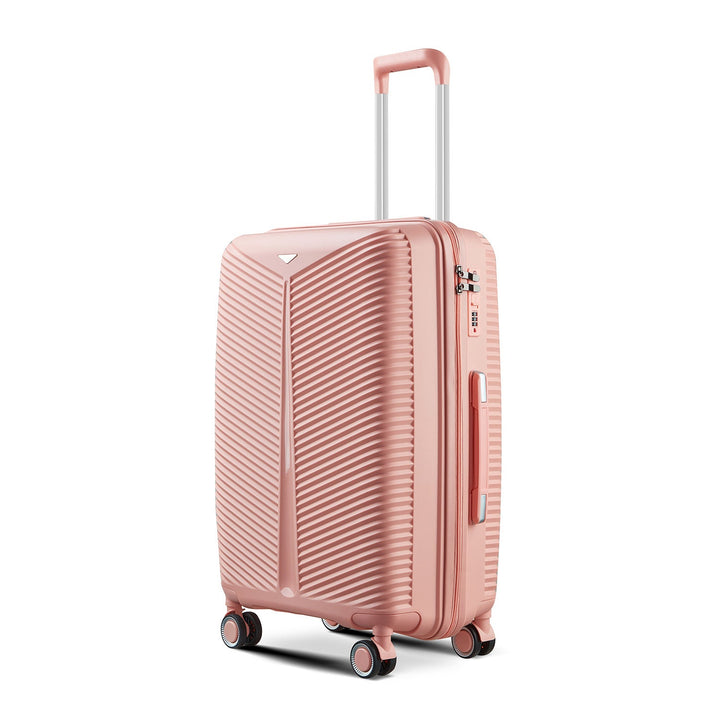 Complete 3-piece unisex hardshell luggage set, stacked for stylish & convenient storage. Durable travel.