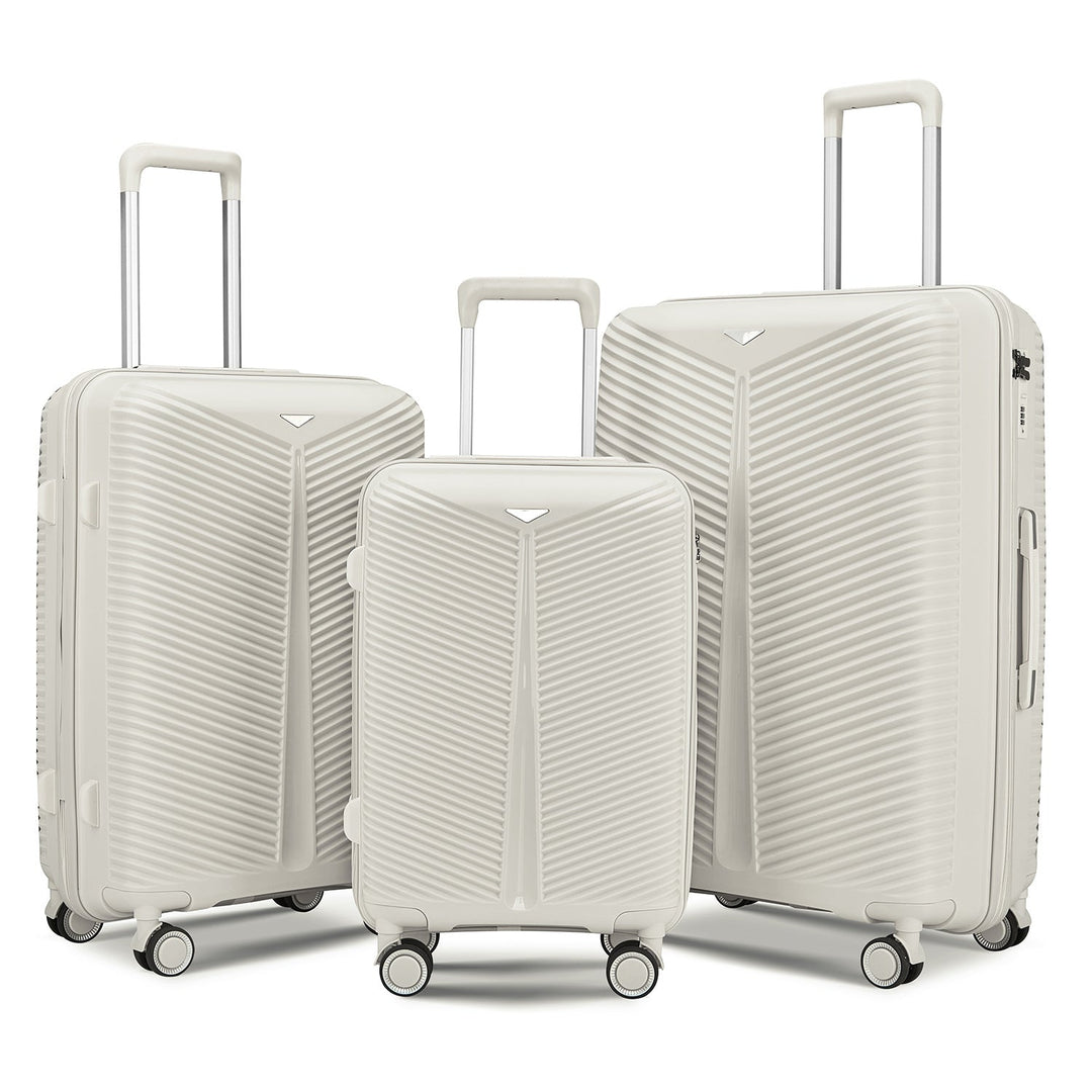 Sleek modern unisex hardshell luggage set, perfect for stylish & airport friendly travel experiences.