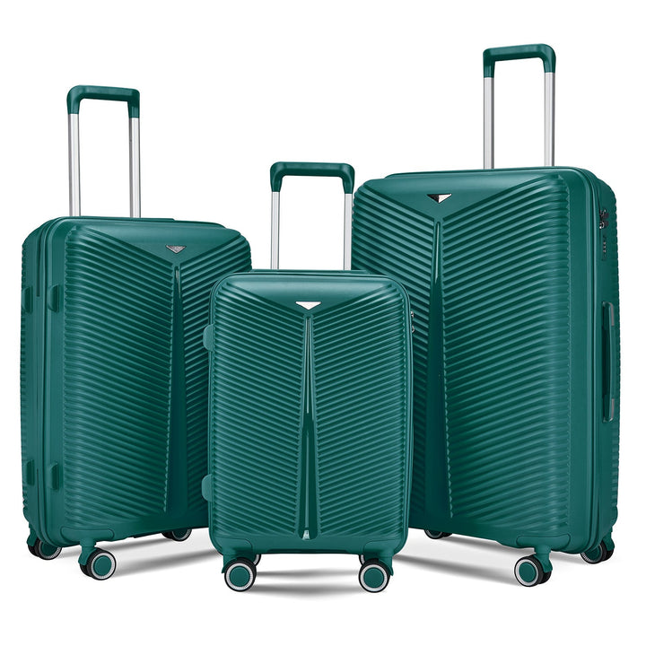 Black hardshell luggage set with spinner wheels. Durable, expandable, unisex travel suitcases for modern travel.