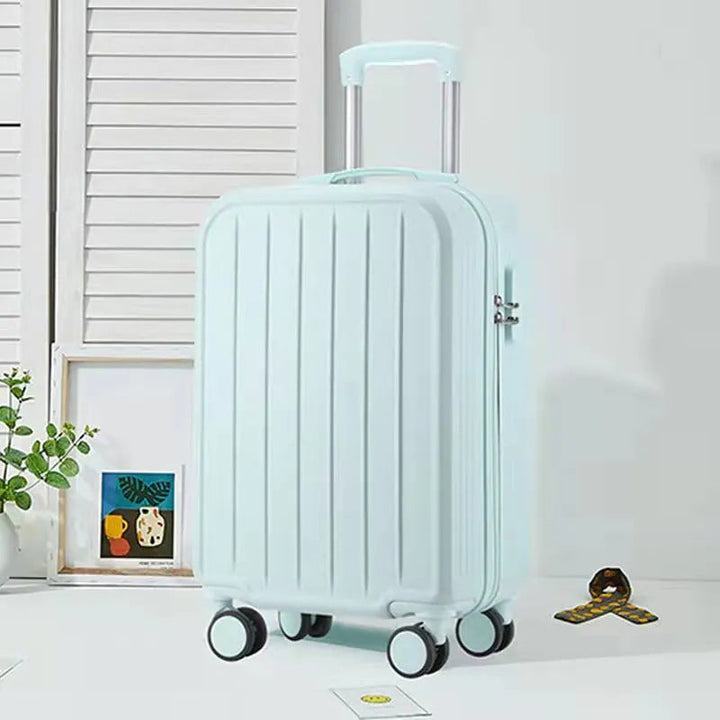 Ready-to-travel hardshell rolling luggage set, durable and designed for efficient airport check-ins.