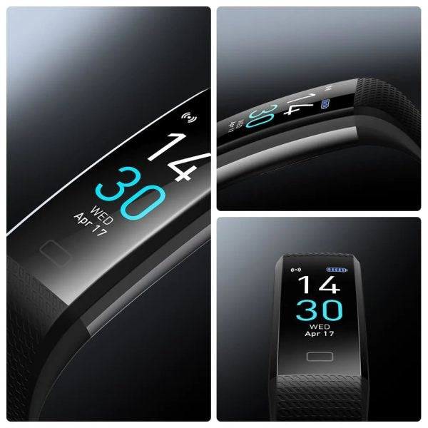Close-up of smartwatch display, showing activity metrics. Your daily health companion.