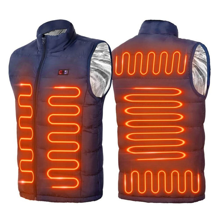 Warm unisex electric heated vest for cold weather. Essential thermal outdoor gear, a rechargeable body warmer.