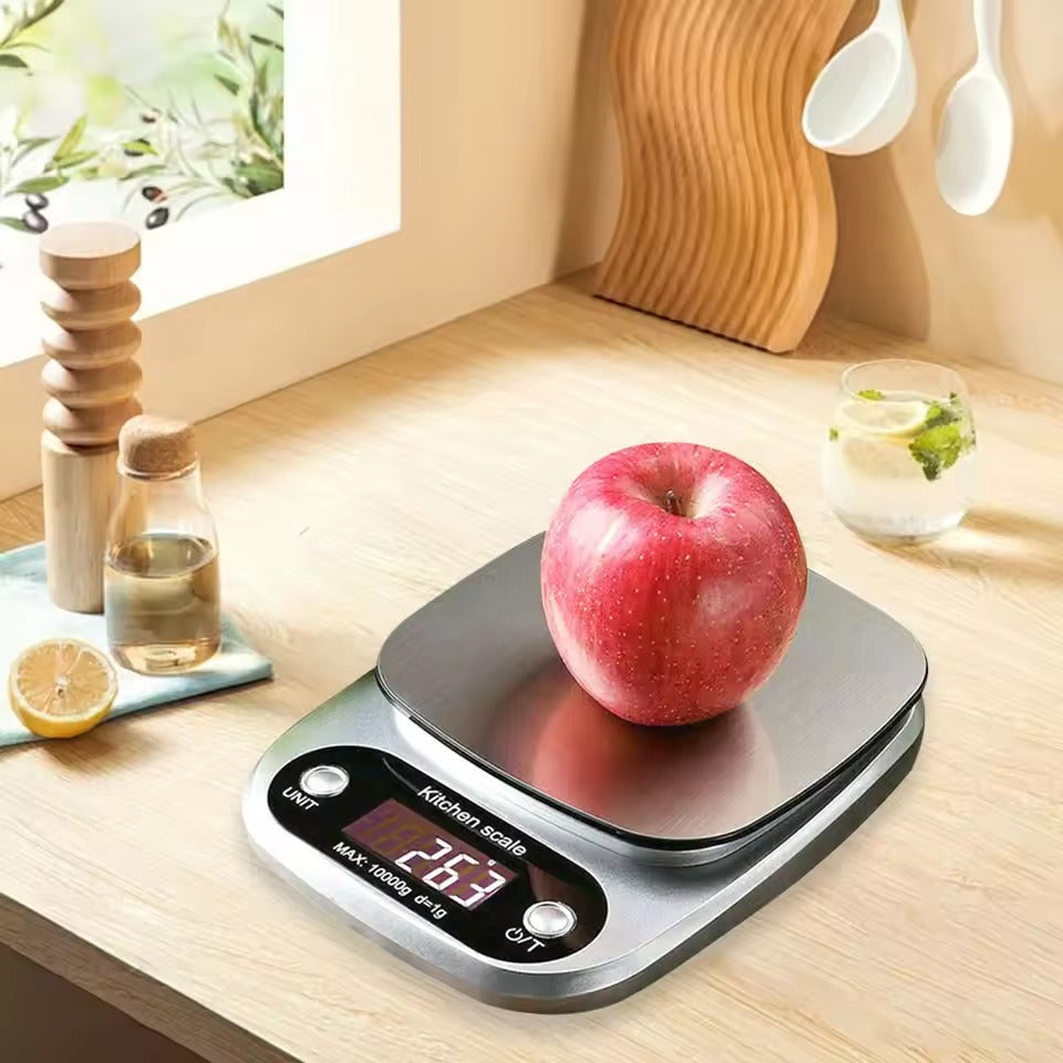 Accurate digital food scale for your kitchen, ensuring high precision in baking & cooking. Stainless steel finish.