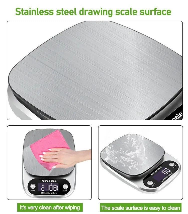Close-up of a digital kitchen scale displaying precise measurements, ideal for baking & healthy cooking.