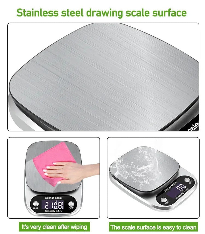 Close-up of a digital kitchen scale displaying precise measurements, ideal for baking & healthy cooking.