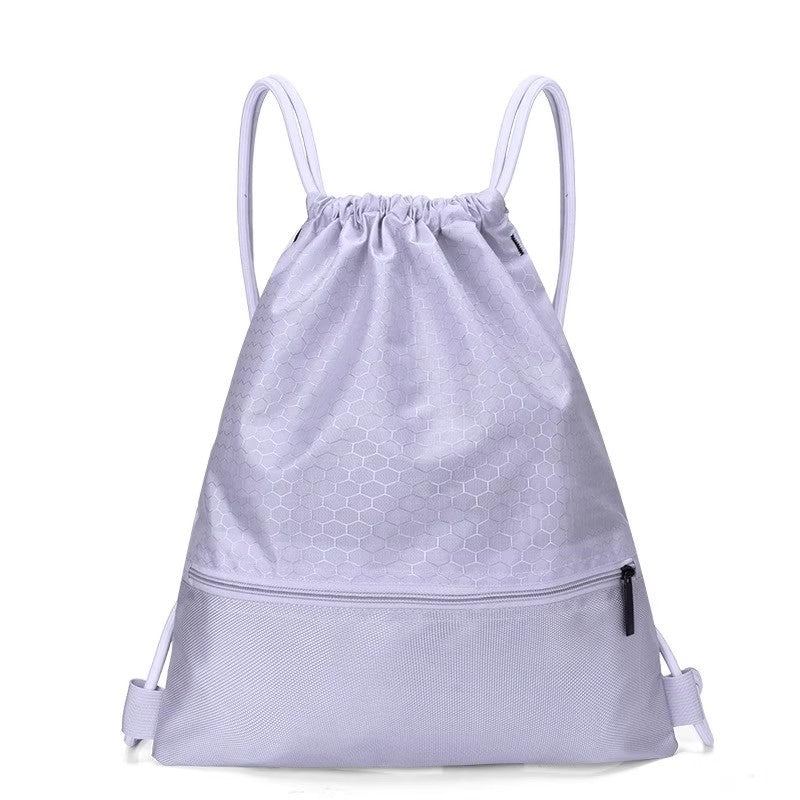 Close-up of honeycomb texture on unisex drawstring gym bag, highlighting durable, eco-friendly fabric.