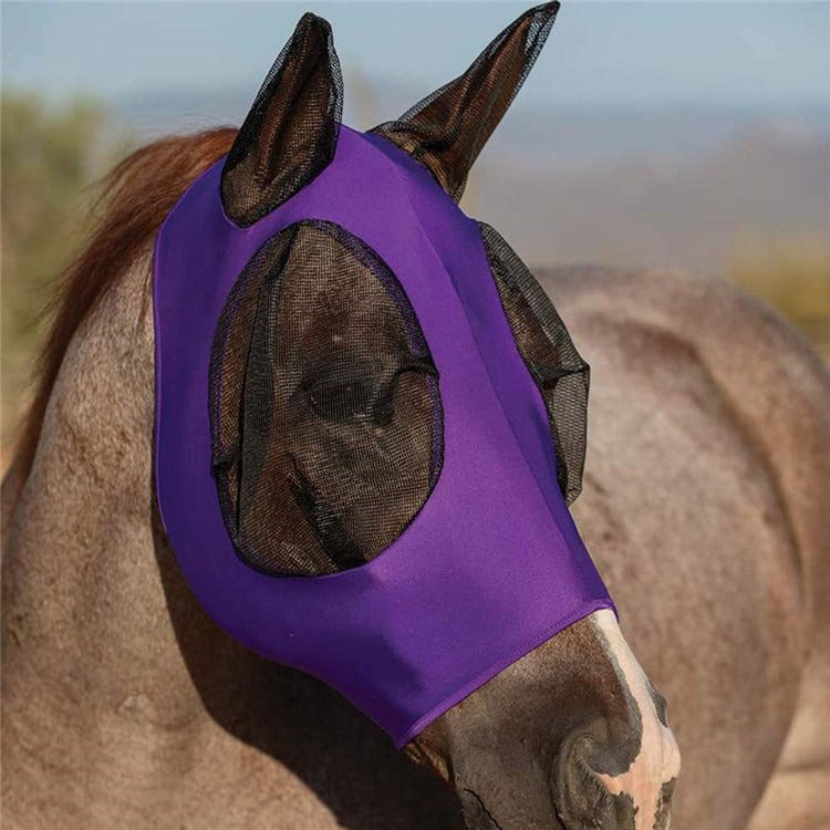 Unisex horse fly mask with full face & ear protection. Breathable equestrian gear for fly & UV protection.
