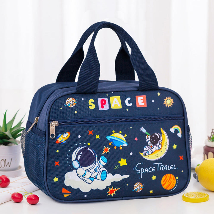 Kids' & teens' insulated school lunch bag, fun graphic food cooler for healthy meals.