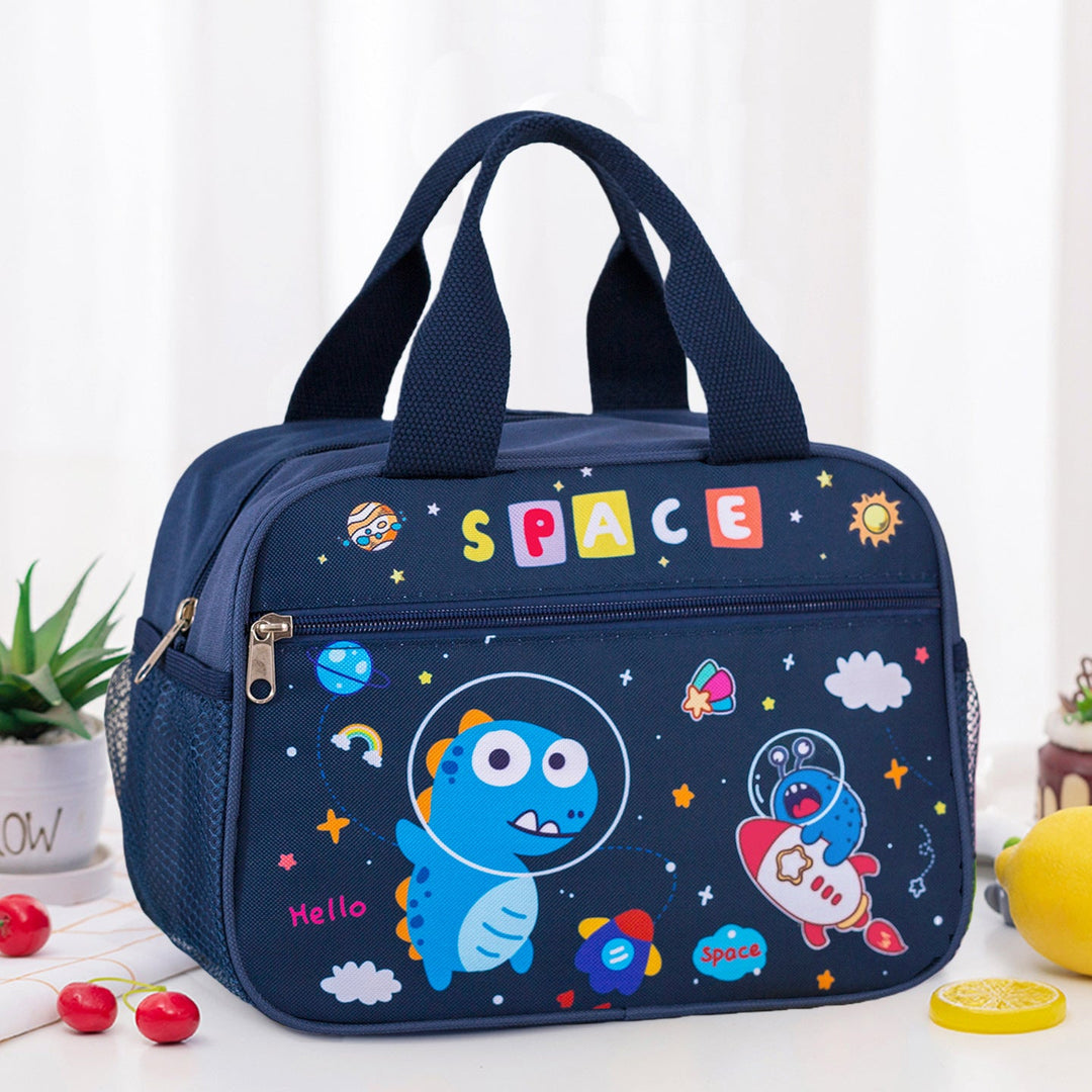 Collection of fun design insulated lunch bags, graphic totes for school, work, travel.