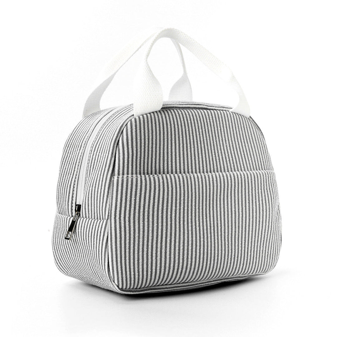 Front view of a black unisex insulated lunch bag, featuring a sturdy zipper & spacious interior for fresh food.