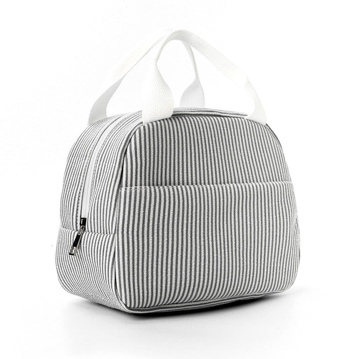 Front view of a black unisex insulated lunch bag, featuring a sturdy zipper & spacious interior for fresh food.